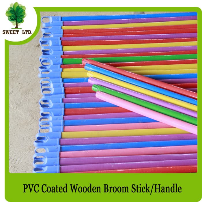 PVC coated wooden broomstick _ wooden mop handle eucalyptus